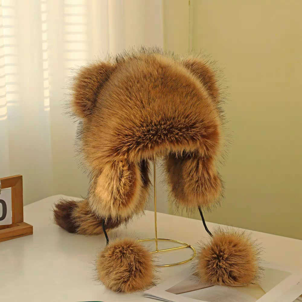 Winter Warm Cute Little Raccoon Hat Parentchild Hat Fashion Versatile Northeast Faux Fur Raccoon Fur Feng Hat H251020
