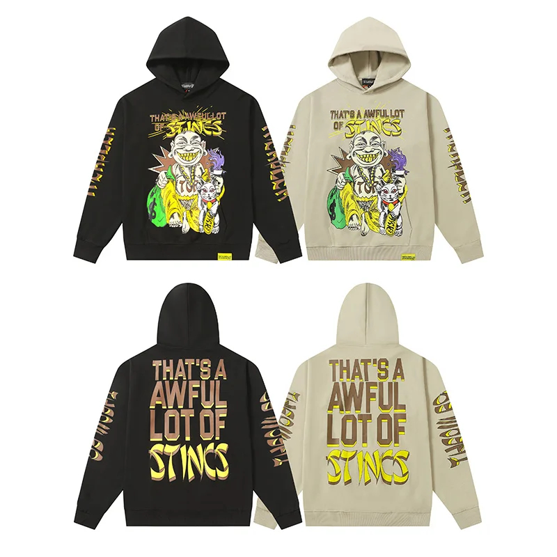 Black Apricot Cartoon Classic Letters Print Hoodie Hooded Men Women Cotton Pullovers