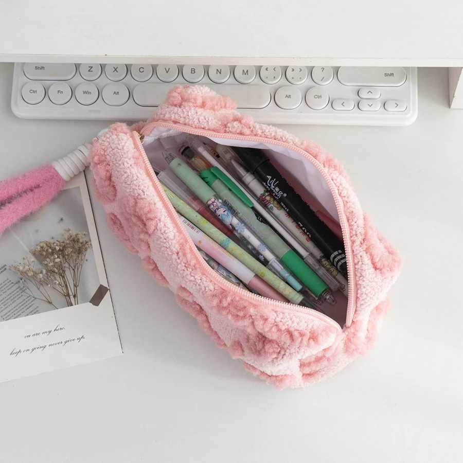 1pcs Cute Plush Makeup Bags For Women Pink Red Color Heart Cosmetic Bags With Lanyard Girl Large Capacity Travel OrganizerW251021