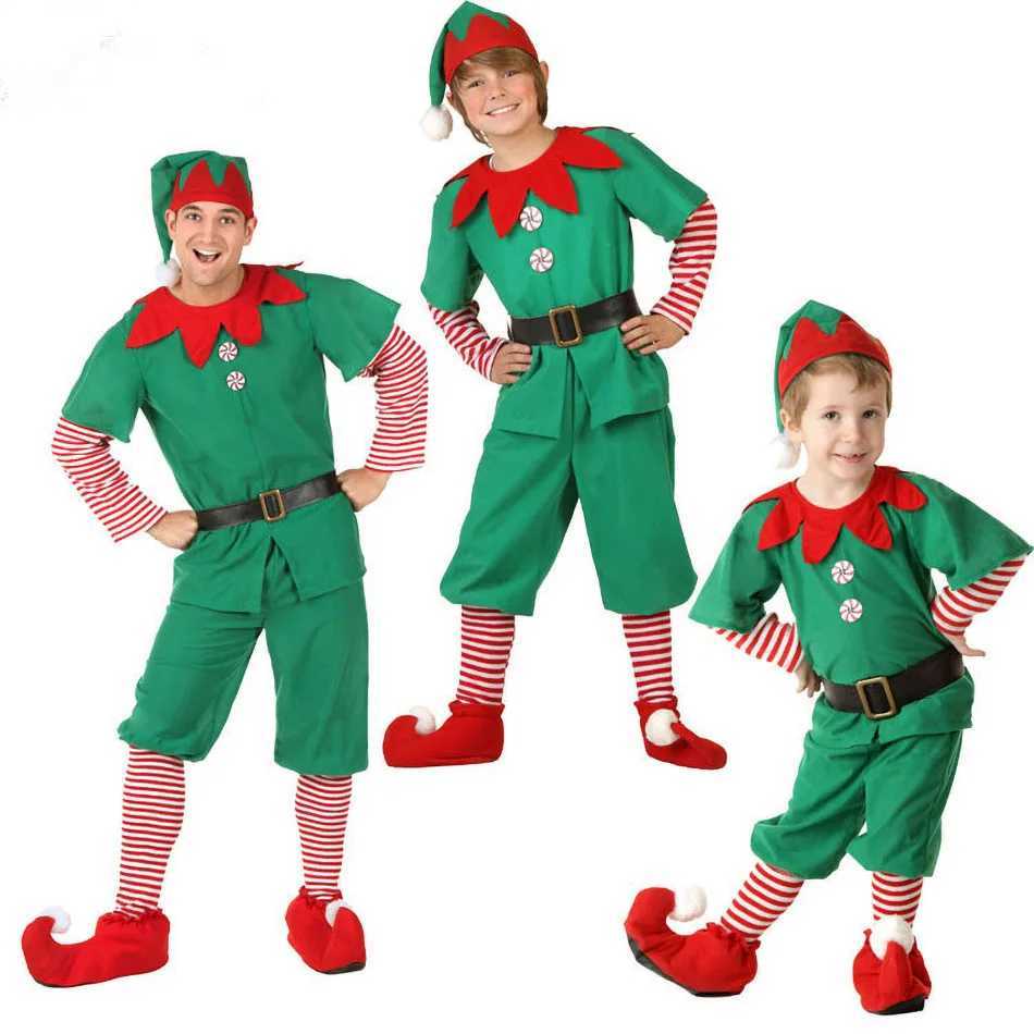 Christmas Family Matching Clothes Boy Girl Elf Xmas Clothes Set Adult Green Red Party Tops Pants Hat Belt Outfit Cosplay Costume L251021BST7