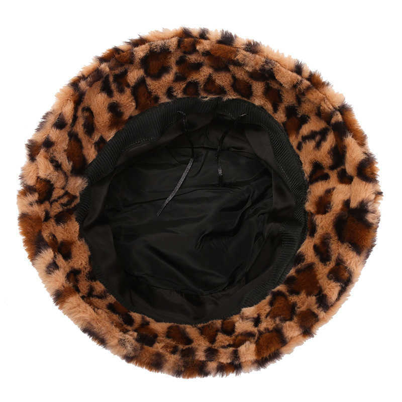 Hat Female Winter Show Little Leopard Pattern Fisherman Hat Female Versatile Warm Pot Hat Plush Bucket Hat H251020 FN52