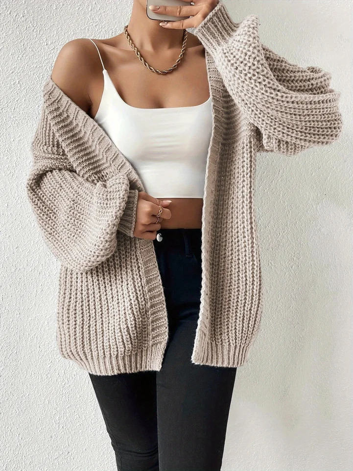 casual placket dropped shoulder sleeve cardigan 251017