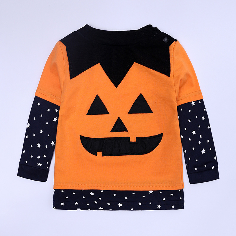 New hot selling designer baby Halloween pumpkin children's long sleeved long pants hat cloak four piece set
