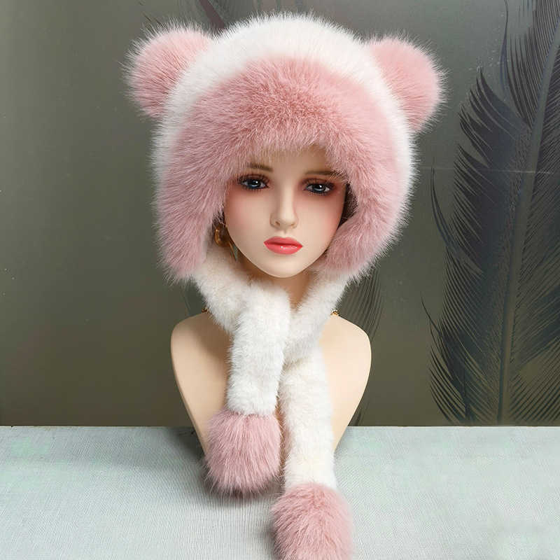 New Thickened Warm Cute Bear Ear Plush Hat with Fleece Lining Sweet Ear Protection Head Wrap Plush Coldproof Hat H251020
