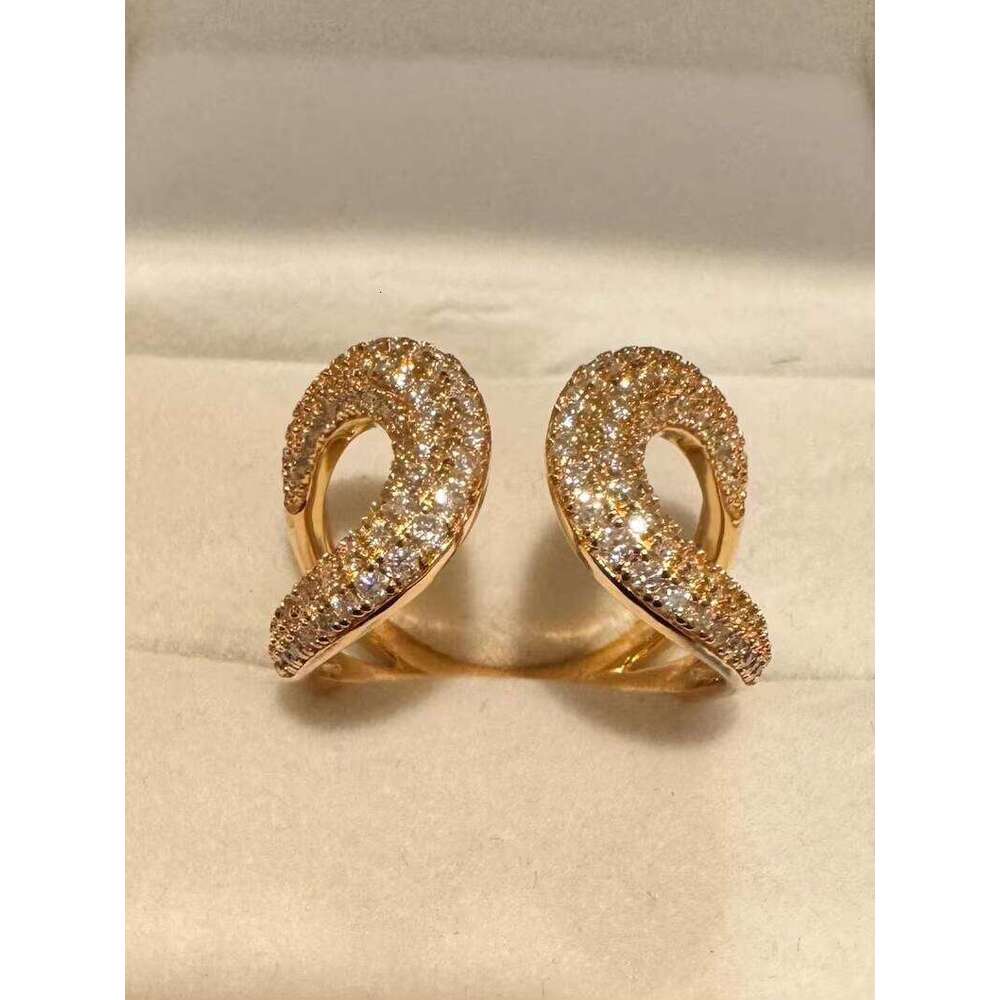 Gold-Plated Curved Double Band Silver Round Cut Original Silicon Stone Surprise Gift Ring for Lover Wedding Proposal Jewelry