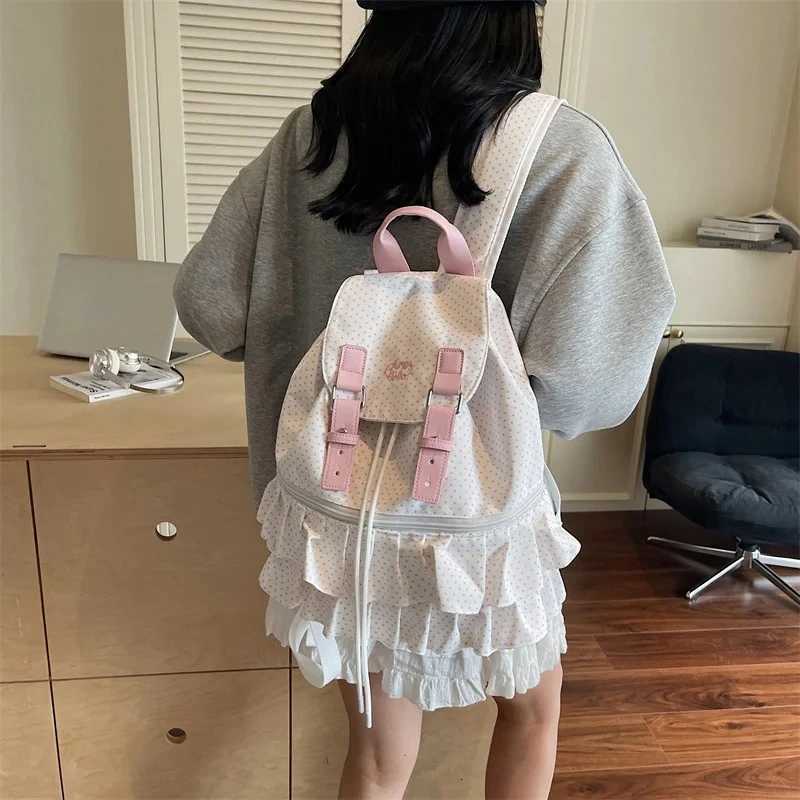 Ruffles Spliced Mochilas Mujer Polka Dot Print Mochila High Capacity Bag Holiday Travel Backpack New Canvas Bags for WomanW251020
