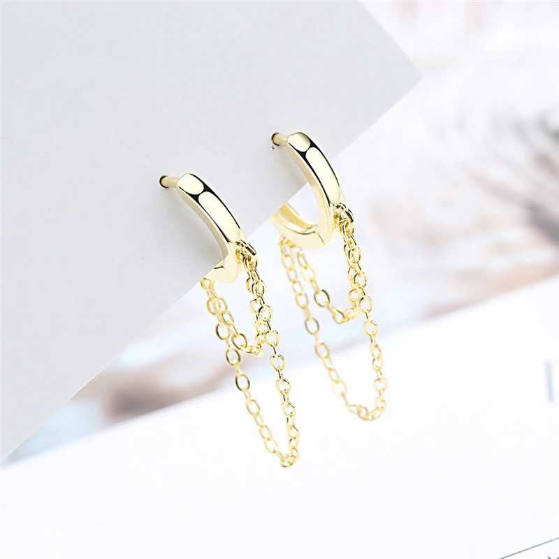 Silver Color Punk Style Double Layer Chain Hoop Earring For Women Gold Color Ear Jewelry 2022 New Earrings J251021