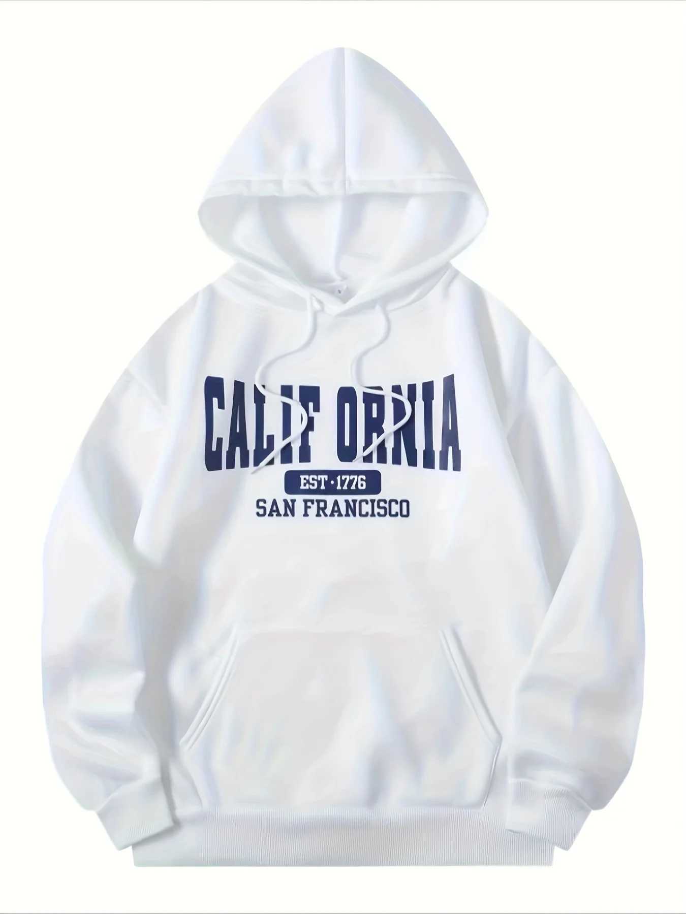 Mens autumn and winter casual fashion loose Los Angeles California print long sleeved hooded sweatshirt warm pullover J251021