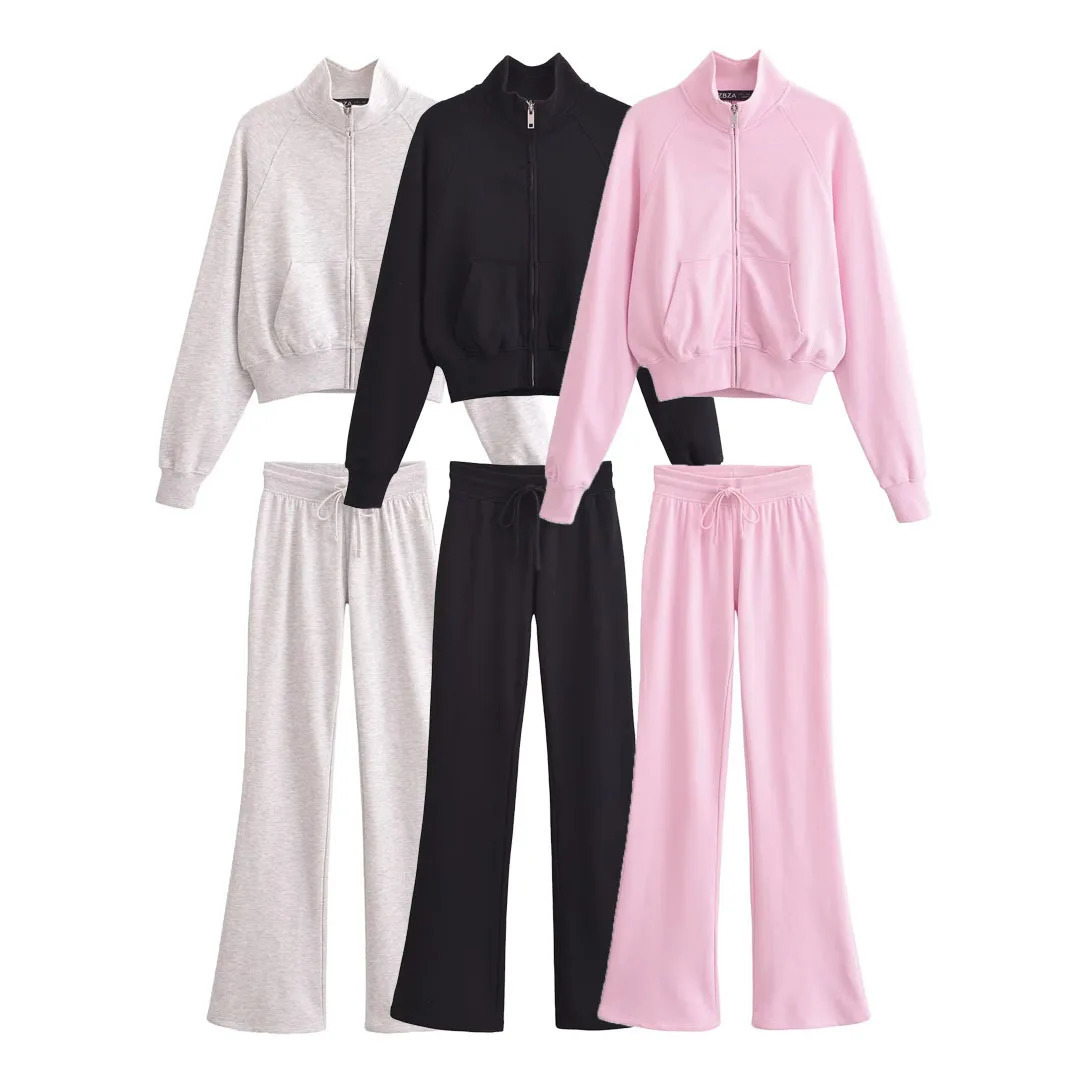 Womens Spring Warm Fleece Lined Zipper Jacket Sweatshirt Set Fashionable Stretch High Waist Pants 2piece 251021