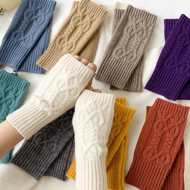 Winter Soft Warm Knitting Arm Gloves Twist Pattern half finger gloves Unisex Mitten Guantes Enabled Touchscreen Warm gloves 251020