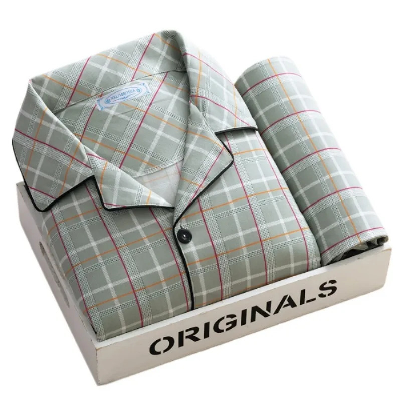 Plus Size Men Pyjamas Fall and Winter Plaid Simple Sleepwear Homewear Cardigan Button down Tops and Pants Nightwear Loungewear 251021