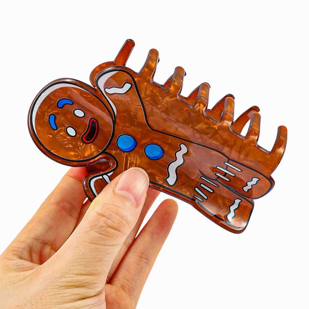 Cute Christmas Gingerbread Man Hair Claw Clip Adorable and Stylish Design Hair Grip Clip Fashionable Styling AccessoryW254021