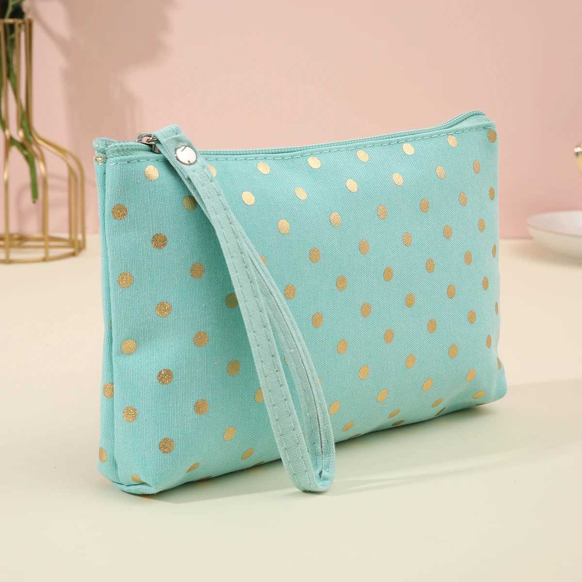 Casual Hand Carry Cosmetic Bag Waterproof Canvas Wavelet Dot Wash Storage PouchW251021