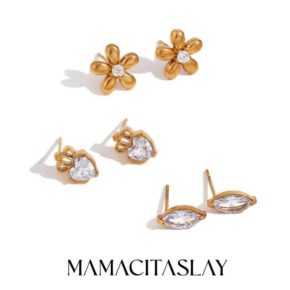 MamacitaSlay Delicate Zircon Flower Crown Horse Eye Stainless Steel Earrings Mini 18K Gold Plated Stud Earrings Fashion Jewelry J251021