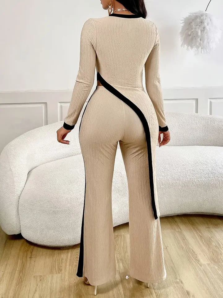 Elegant womens tight fitting asymmetrical hem pants top set for women 251021