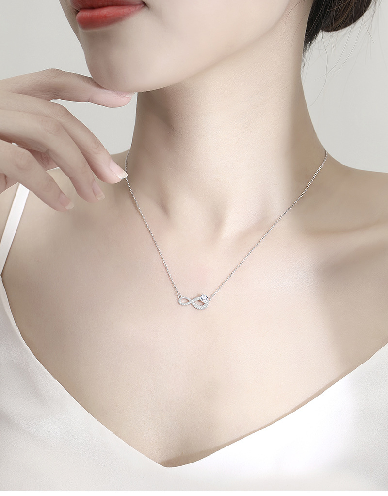 TaiYang New S925 Sterling Silver Endless Love Necklace, Infinity Symbol Pendant with Crystal Accents, Elegant Collarbone Chain for Women