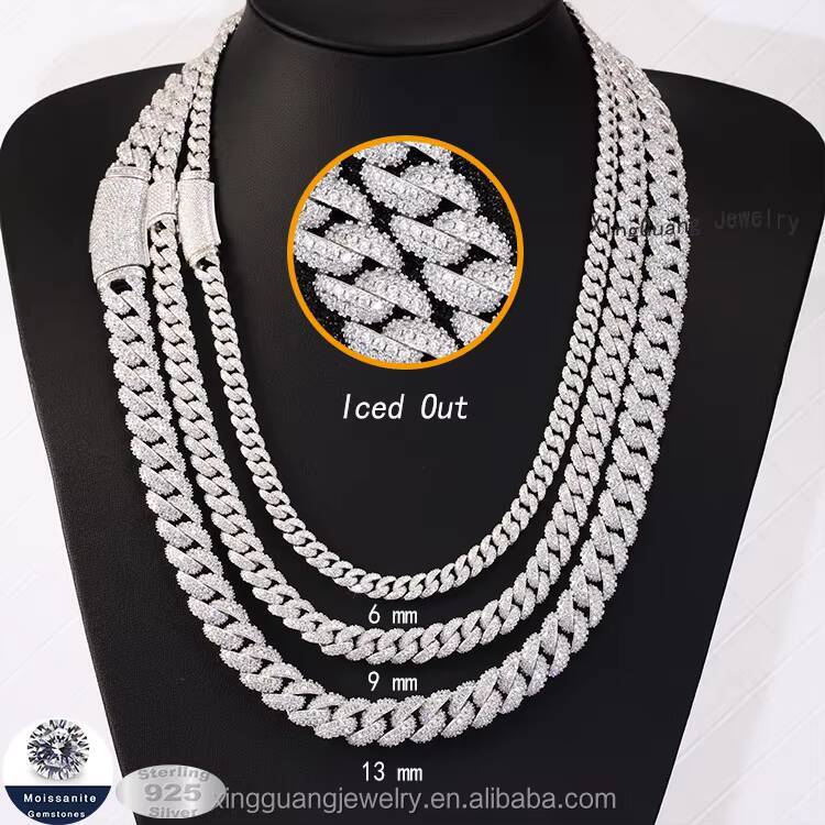 RTS 13mm Wide Iced Out GRA VVS Diamond Chain GRA Moissanite 925 Silver Gold Plated Fine Jewelry Hiphop Necklace Bracelet