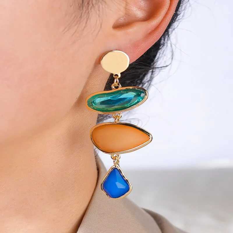 Boho Elegant Geometric Drop Crystal Long Stud Earrings For Women Simple Irregular Blue Earring Jewelry Accessories Gifts J251021