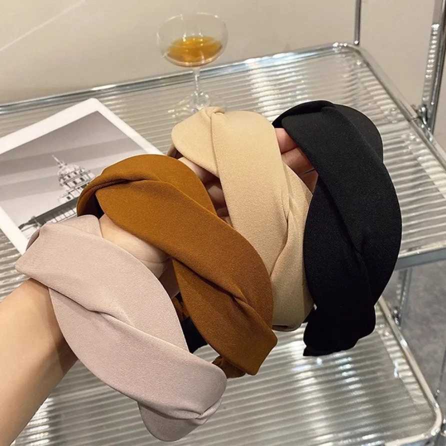 New Fashion Women Headband Wide Side Braided Hairband Solid Color Turban Hair Hoop Headwear Adult Hair Accessories WholesaleW254021