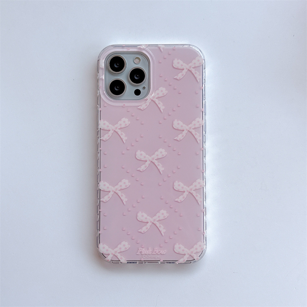 for iPhone 17/16 Case, with Hand Wrist Strap Lanyard, Bow Case , Wireless Slim Clear Ribbon Protective Phone Cover with Charm for Women Girl - Pink