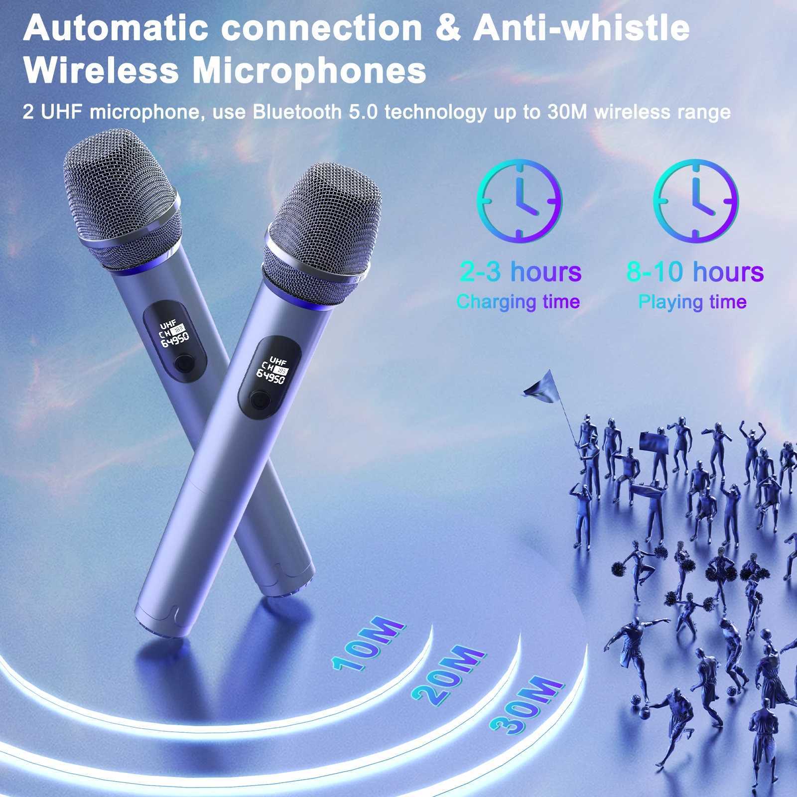 T10T Wireless Bluetooth Speaker Karaoke Machine with 2 Microphone Home Karaoke Party Speaker with Led Light Stage Subwoofers L20251021