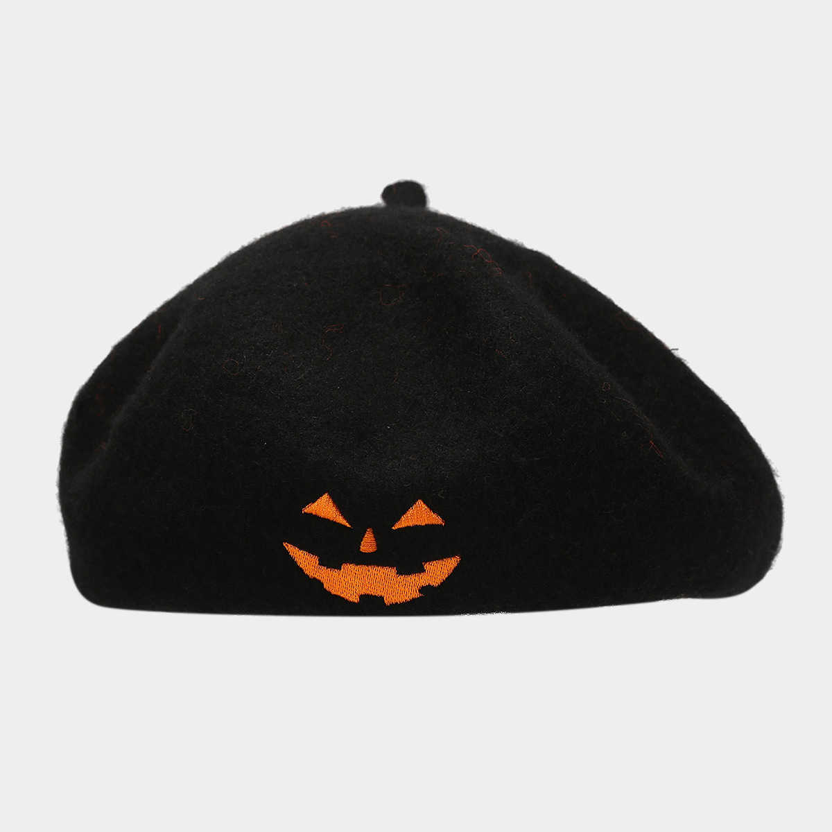 Skull Embroidery Halloween Hat for Women Trendy Personality Wool Beret Orange Pumpkin Hat H251020