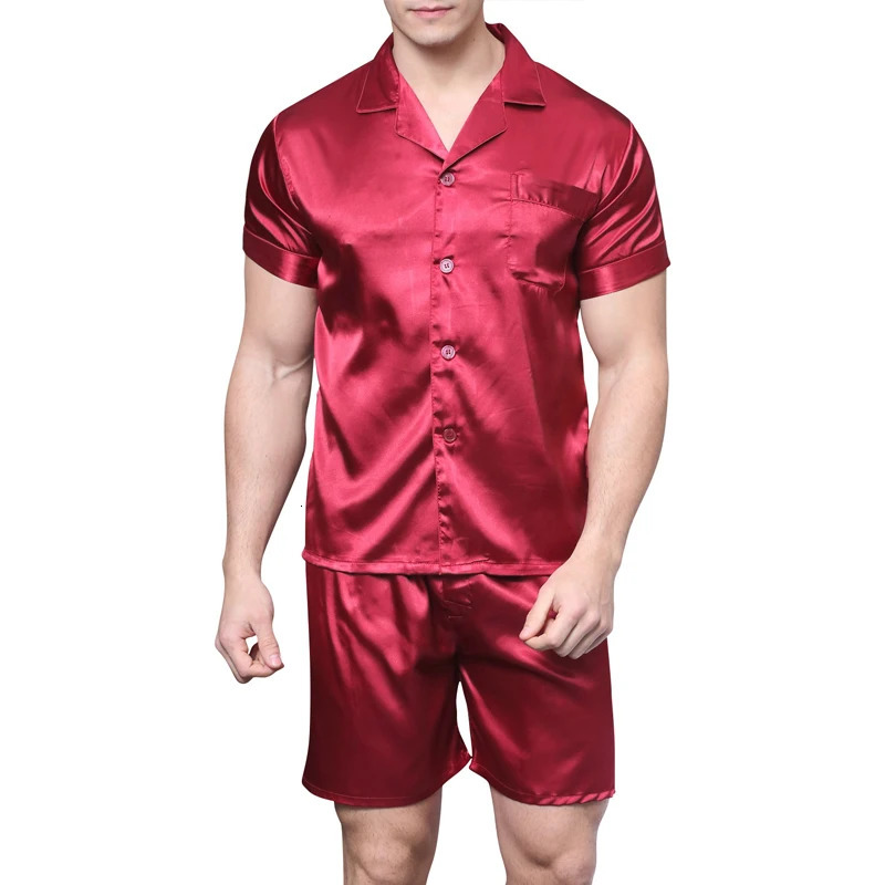 TonyCandice Satin Silk Pajamas Shorts For Men Rayon Silk Sleepwear Summer Male Pajama Set Soft Nightgown For Men Pyjamas 251021
