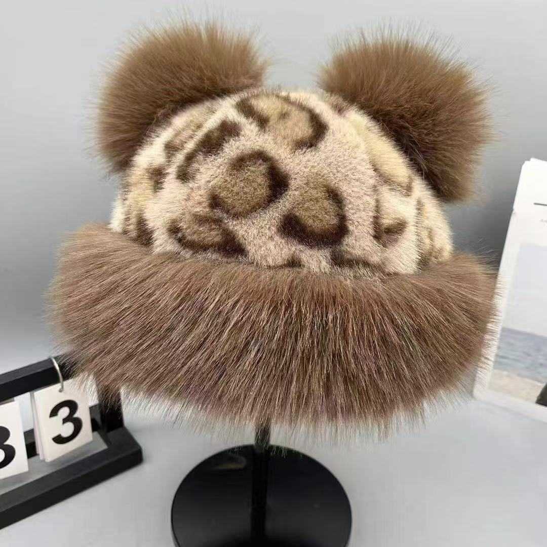 Leopard Print Plush Celebrity Hat for Women Autumn and Winter New Style Thickened Ear Protection Imitation Water H251020