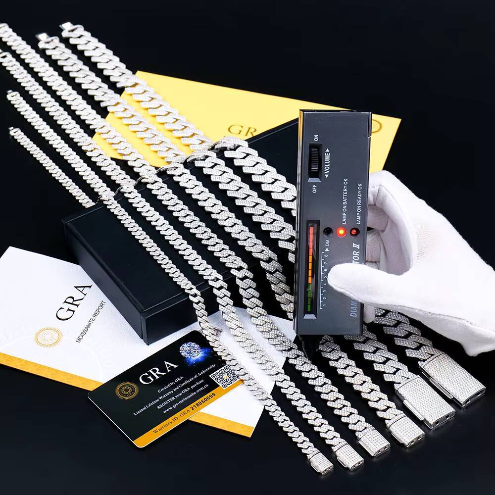 Wholesale Jewelry Hip Hop Iced Out Rhodium Plated 925 Sterling Silver Diamond VVS Mossanite Moissanite Cuban Link Chain for Men