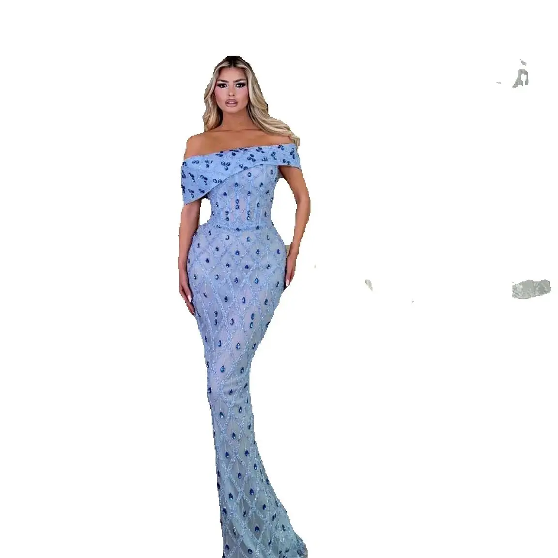 Fashion Mermaid Evening Dress Sleeveless Prom Gowns Boat-Neck Beads Satin Sexy Prom Dress vestidos de novia Size Customized Robes De Mariee L252708