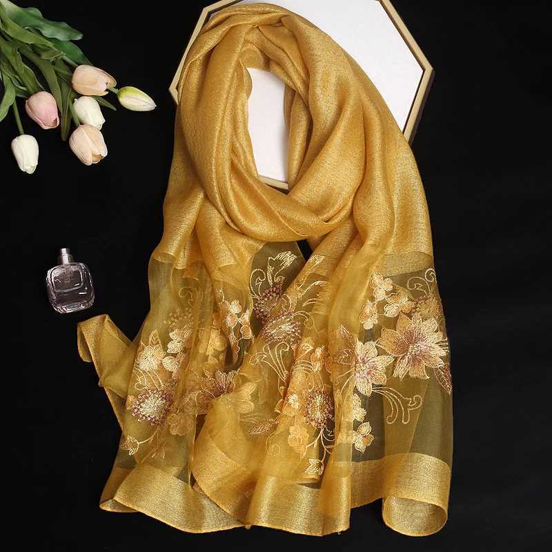 2024 Luxury Silk Shawl Scarf for Women Design Embroidery Flowers Hijab Wraps Bufandas Female Headkerchief Fouloud Echarpe W251021