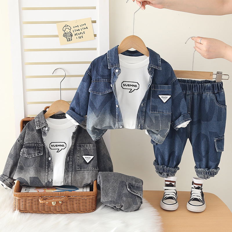 kids designer clothes 2025 New Kids Denim 3-Piece Set, Boys Girls Spring Autumn Fashion Outfit, Long Sleeve Jacket and Pants Coordinated Set
