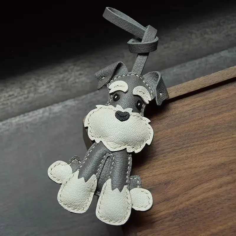 Handmade Real Leather Schnauzer Cute Bag Pendant Keychain Gift Cute Decoration Suitable For Bags Exquisite Charm Bag Accessories W251021