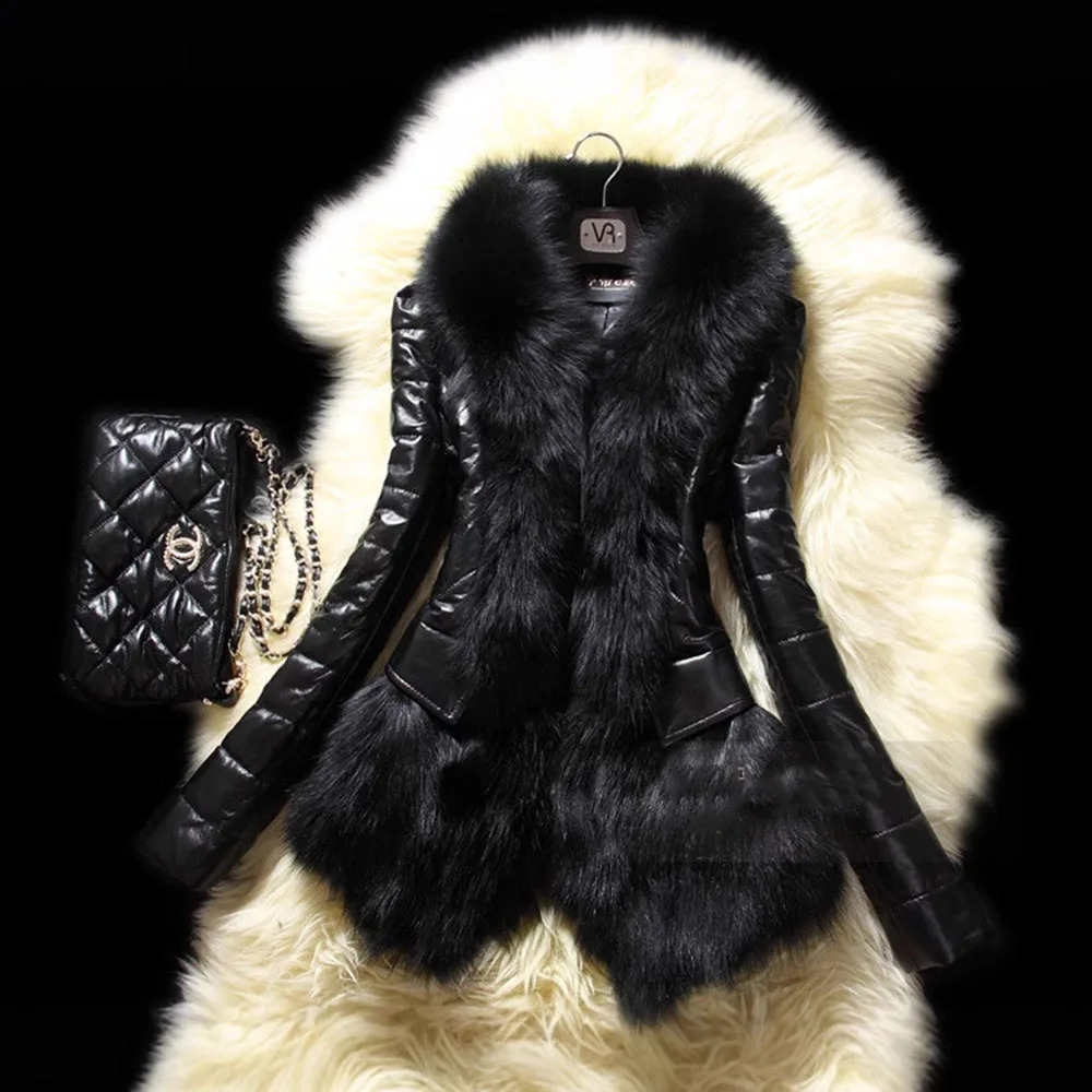 Autumn Women Faux Fur Coat Jacket Large Size Female Slim Fit Zipper PU Leather Fluffy Patchwork Short Winter Warm Outerwear 251021