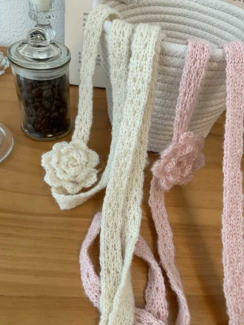 2024 Elegant Autumn And Winter Handmade Flower Decorated Long Scarf 2024 Girls Chic Thin Scarves 18015cm W251021