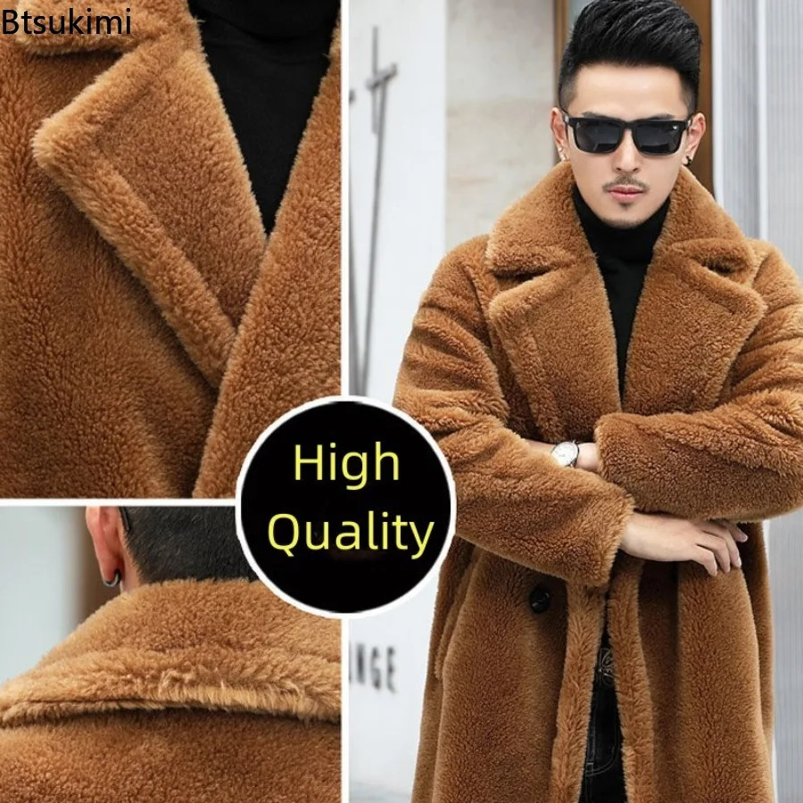 Fashion Long Camel Fleece Coats Mens Autumn Winter Thickened Warm Faux Fur Outwear Trend Vintage Men Windbreaker Jackets 251018