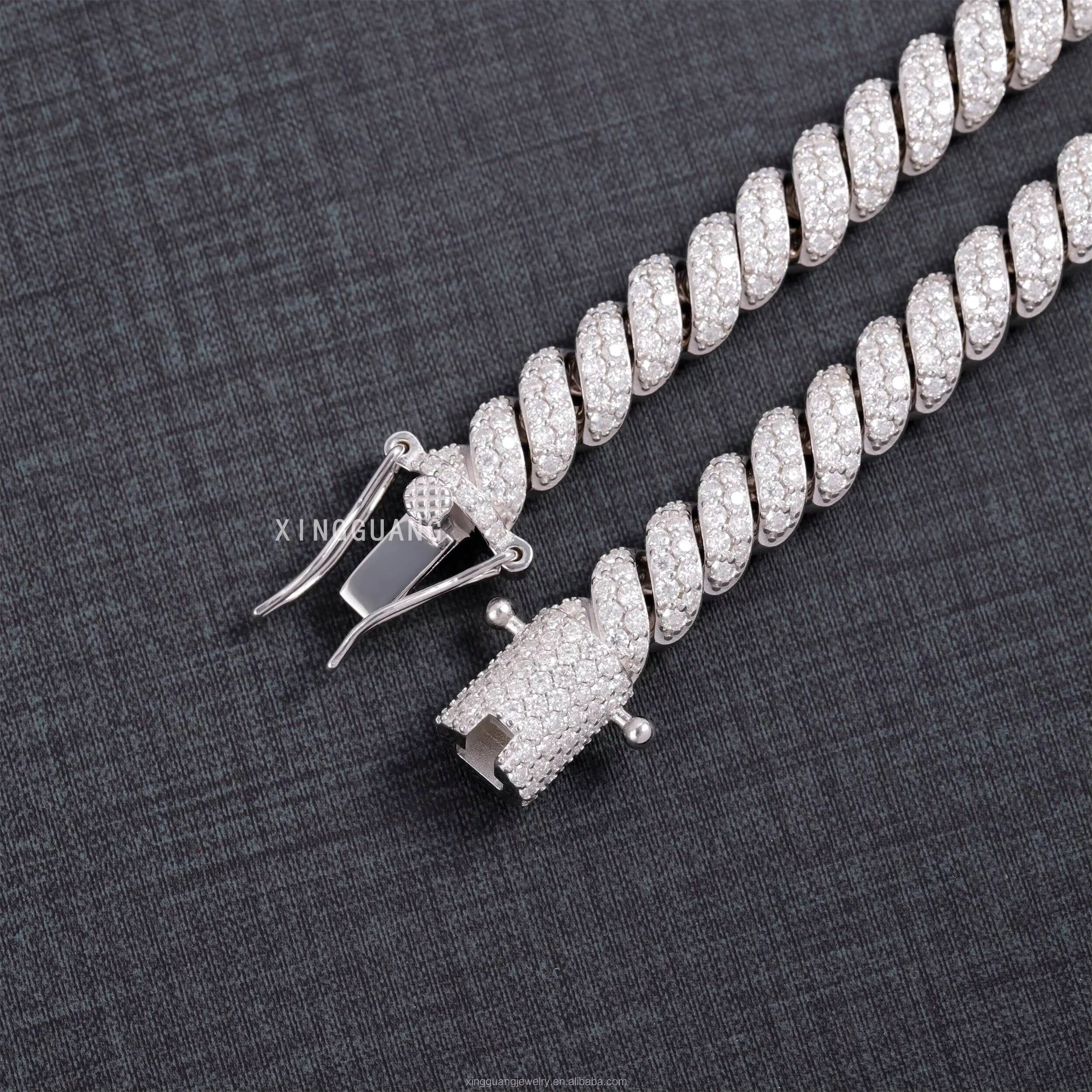 New Style 10mm Cuban Chain Fashion Jewelry Sterling Silver Ice Out Bling Moissanite Diamond 100 Pass Test Coil Cuban Necklace