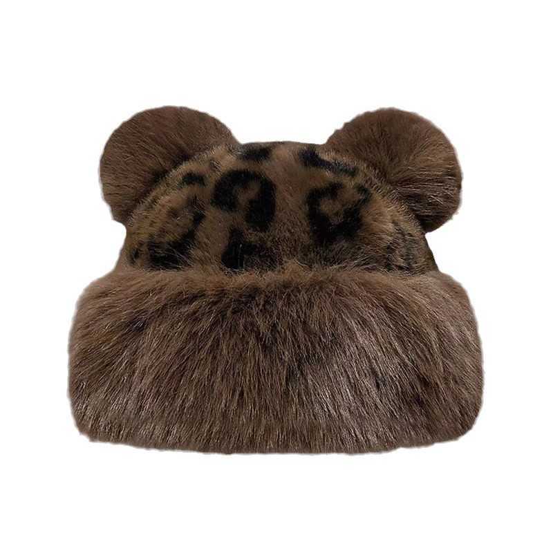 Leopard Print Plush Warm Hat for Women Autumn and Winter Faux Fur Windproof and Coldproof Thickened Warm Bucket Hat Fisherman Hat H251020