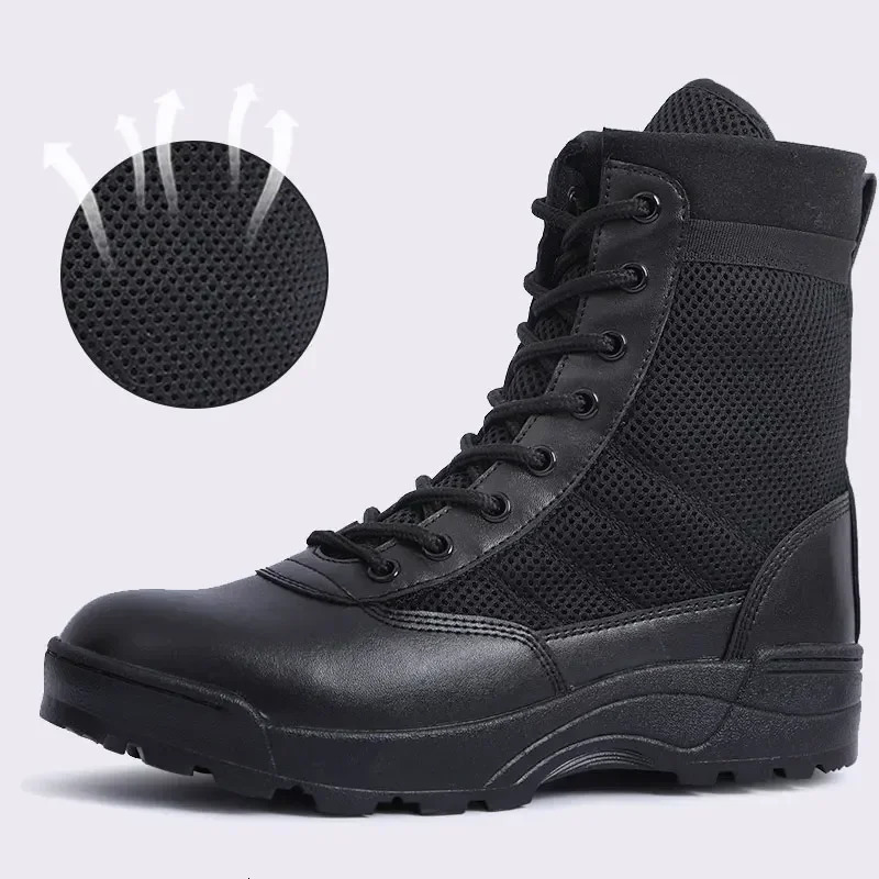 Men Breathable Mesh Tactical Boots Men Boots Outdoor Lightweight Hiking Shoes Desert Combat Boots Work Men Shoes251020