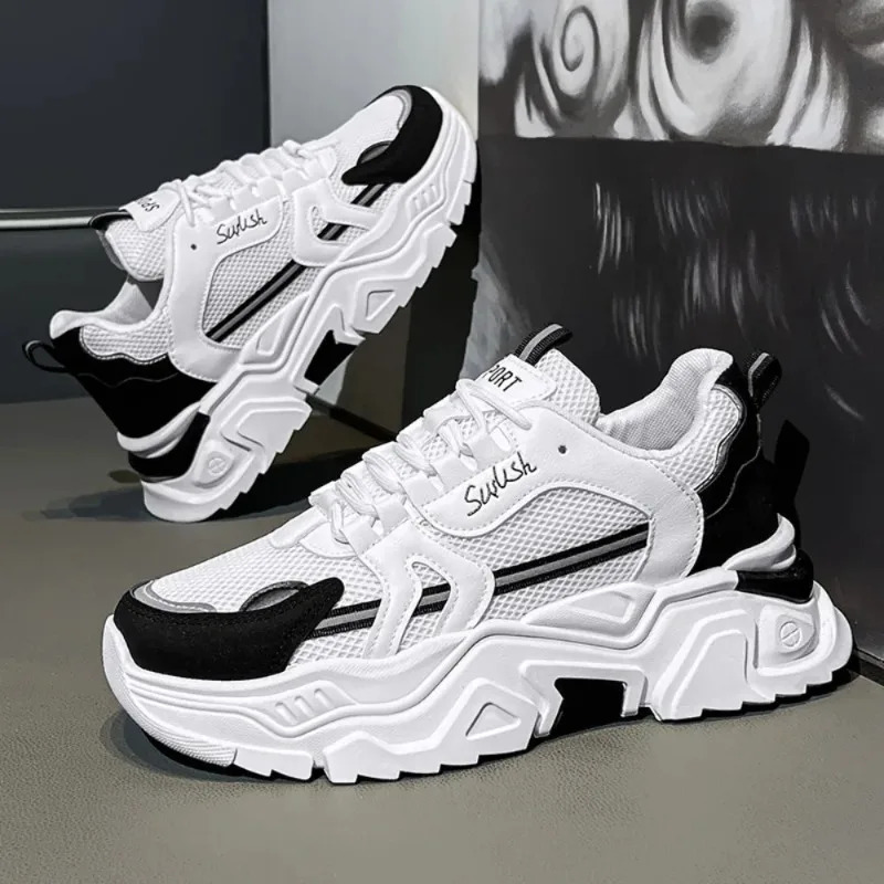 Fashion Mens Thick Sole Platform Sneakers Breathable Mesh Lightweight Low Top Dad Shoes Casual Sports Walking Shoes 251017