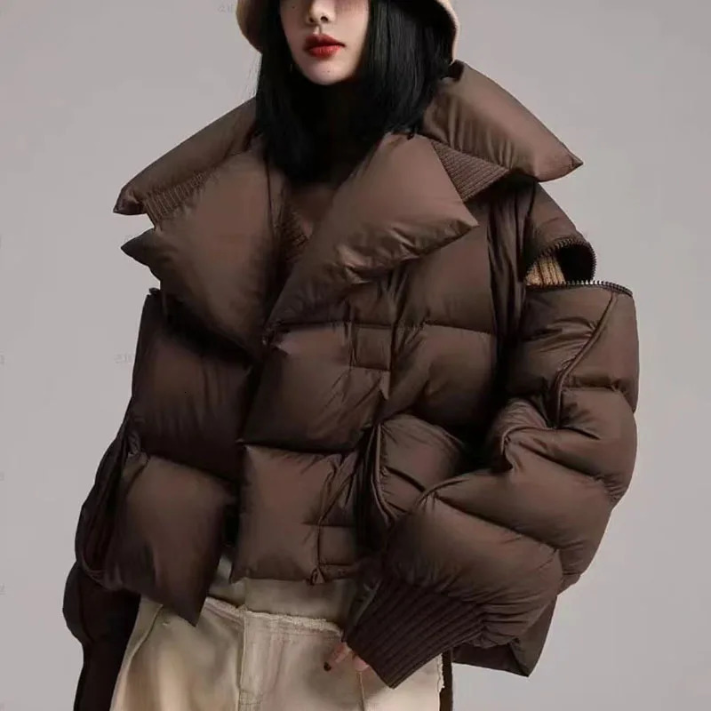Overcoat Fashion Women Down Jacket Winter White Duck Down High Quality Knitted Patchwork Lapel Women Down Jacket H132 251017