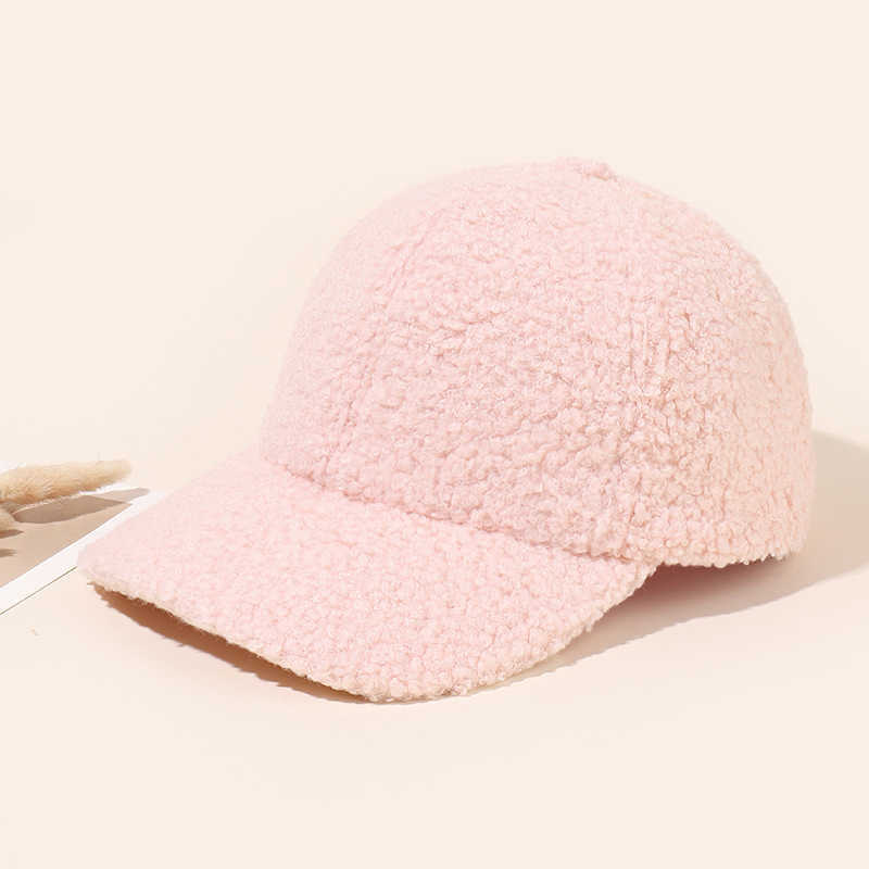 Autumn Winter Unisex Casual Warm Lamb Wool Baseball Cap Street Style Plush Solid Color Simple Duckbill Cap H251020