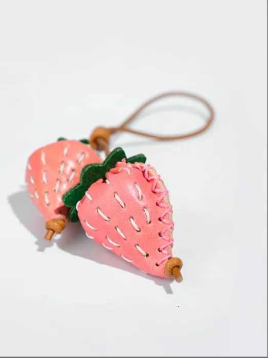 Premium Strawberry Leather Charm Bag Accessory Mirror Car Rear View Keychain Decorative Fashion Bag Hanging Ornament W251021