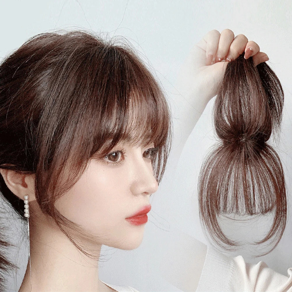 Mini Thin Air Blunt Light Bangs Human Hair Bangs with Temples Headband Handmade Natural Clip on Bangs Hairpiece 251014