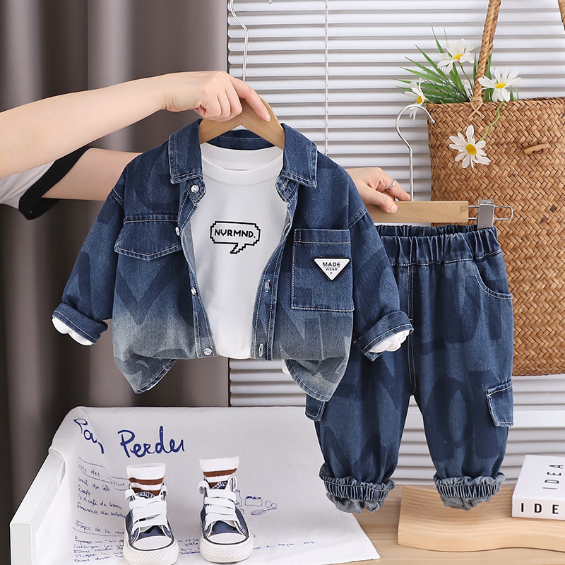 kids designer clothes 2025 New Kids Denim 3-Piece Set, Boys Girls Spring Autumn Fashion Outfit, Long Sleeve Jacket and Pants Coordinated Set