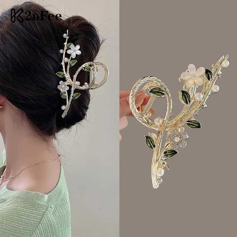 Hair Clips With Rhinestone Oil Drops And Metal Hair Clips For Women New Flower Branch Hair AccessoriesW254021