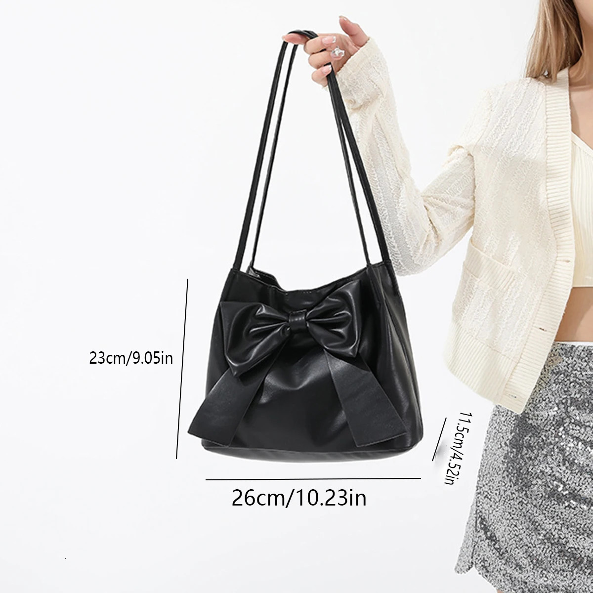 Black fashionable largecapacity bowknot tote underarm bag for women Hong Kong style foreign and stylish allmatch shoulder b 251015