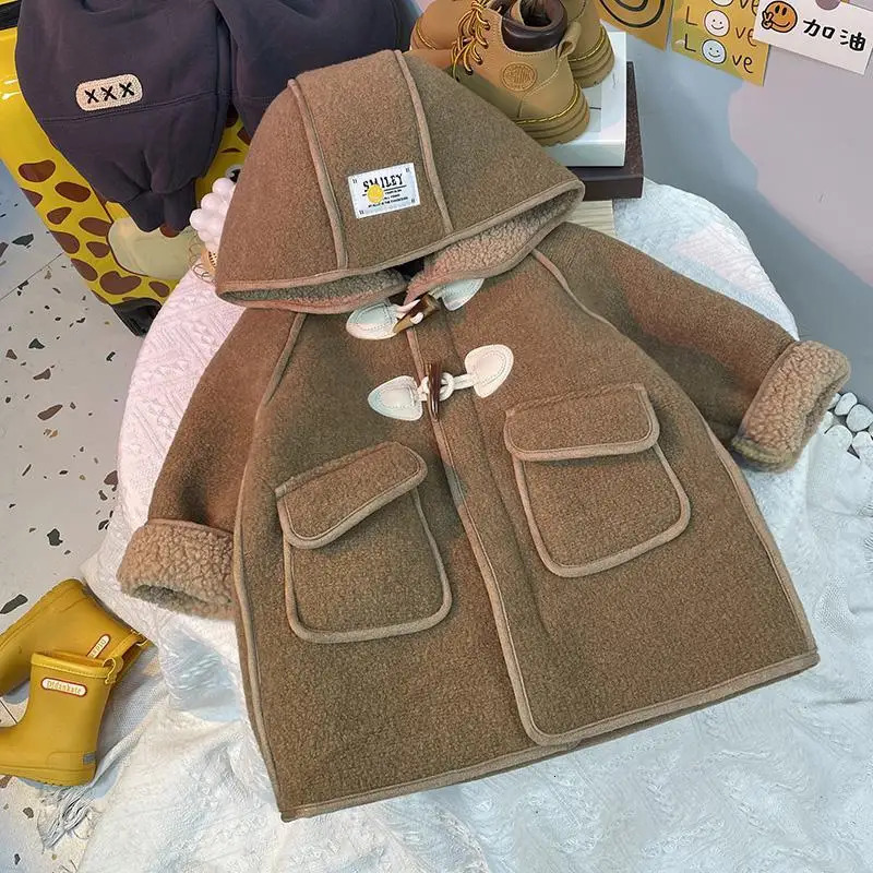 Autumn Woolen Jacket For Boy Korean Version Fashion Thickening Handsome MidLength Keep Warm Casual Childrens Clothing 251017