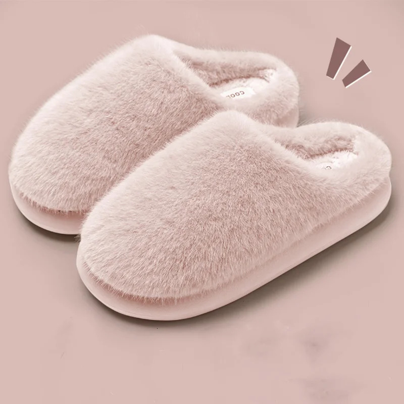 Winter Womens Faux Fur Warm SlippersPlush ToeCover SlipResistant Cotton House ShoesSoft Cozy Indoor Slides with Thick Sole 251021