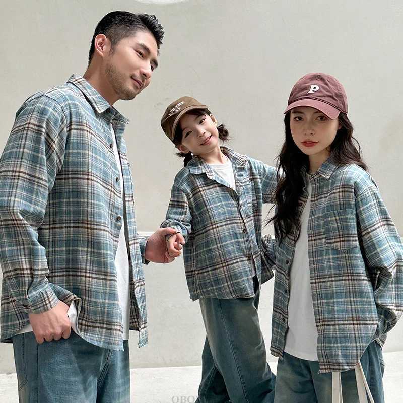 Casual Family Matching Outfit Plaid Shirt Parent and Child Matching Clothes Mom Daughter Blouse Family Look Costume Outerwear L251021JQ8L